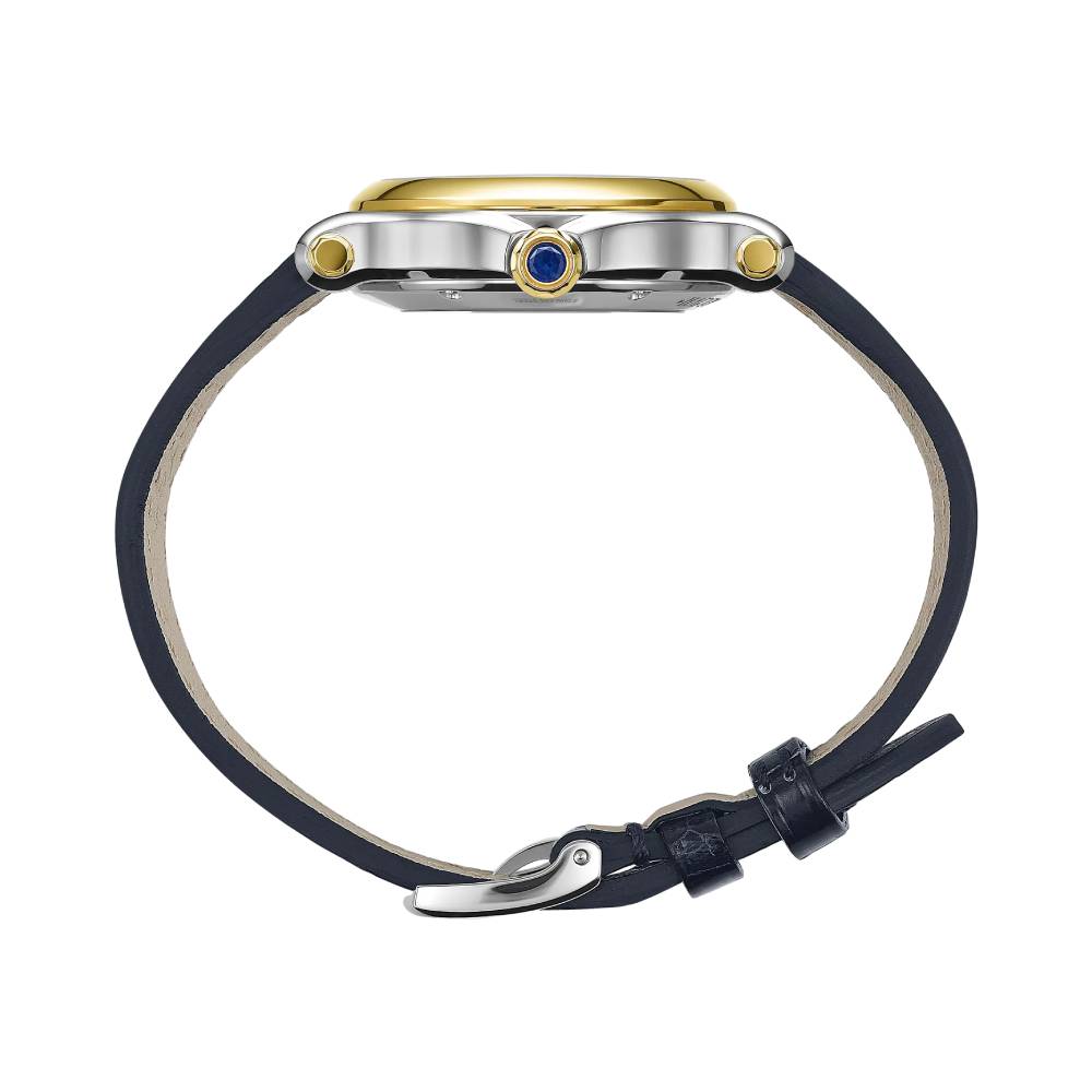 2025 Model Chopard Happy Sport 36 mm Watch - Ref: 278559-4001 - White Dial in 18k Yellow Gold & Stainless Steel Case, Blue Leather Strap