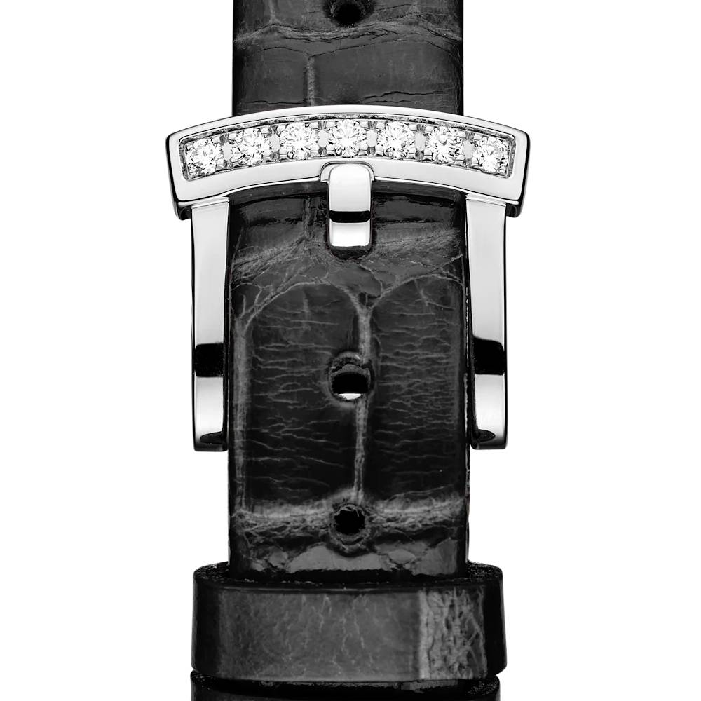 2025 Model Chopard L'Heure Du Diamant Round 26 mm Watch - Ref: 13A178-1302 - Diamond Dial in 18k White Gold Case, Black Leather Strap