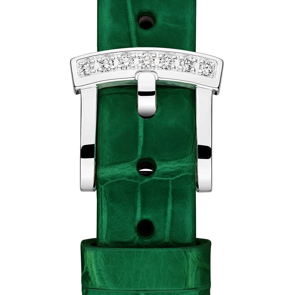 2025 Model Chopard L'Heure Du Diamant Round 26 mm Watch - Ref: 13A178-1310 - Green Dial in 18k White Gold Case, Green Leather Strap