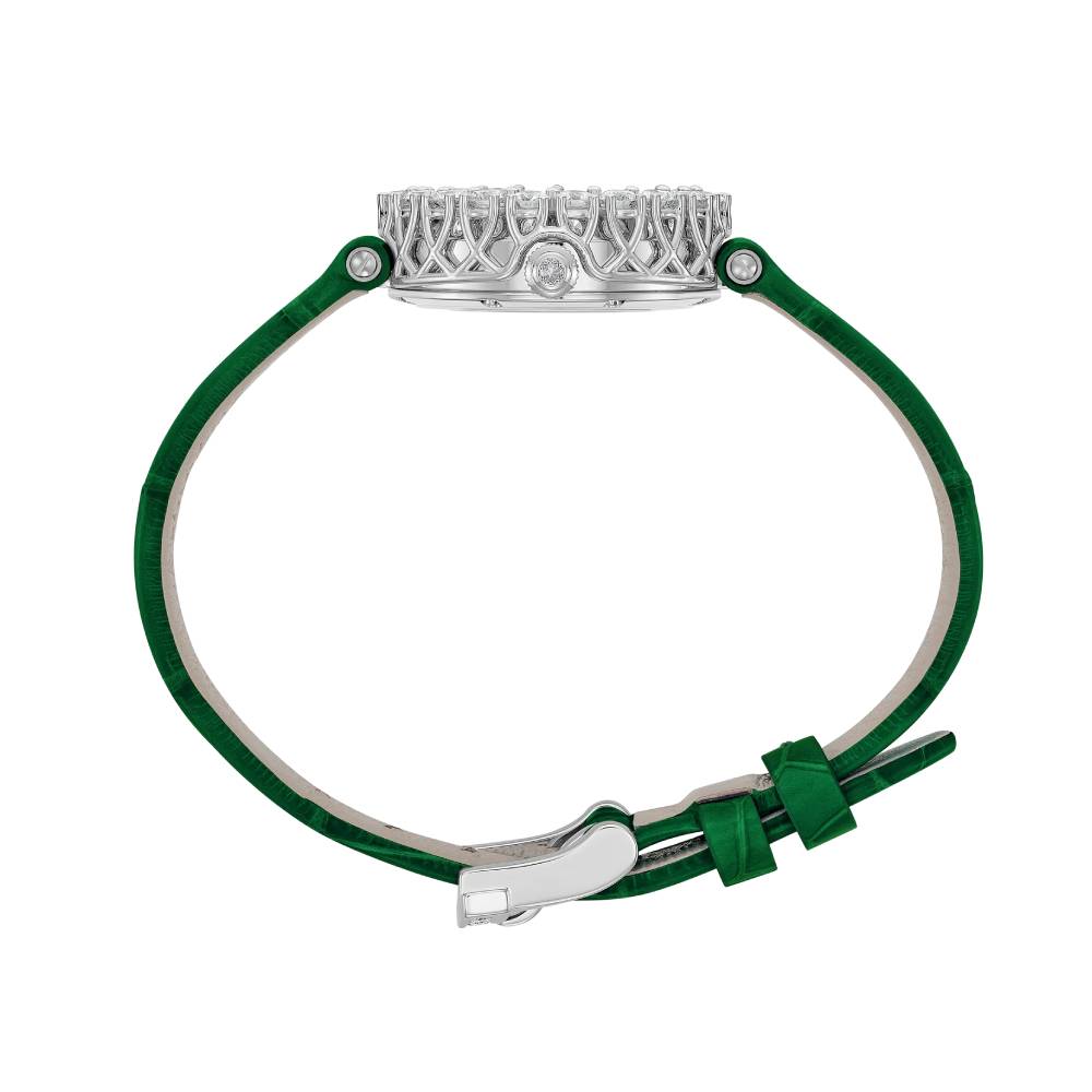 2025 Model Chopard L'Heure Du Diamant Round 26 mm Watch - Ref: 13A178-1310 - Green Dial in 18k White Gold Case, Green Leather Strap