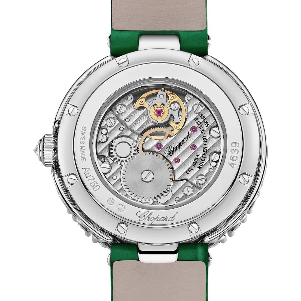 2025 Model Chopard L'Heure Du Diamant Round 26 mm Watch - Ref: 13A178-1310 - Green Dial in 18k White Gold Case, Green Leather Strap