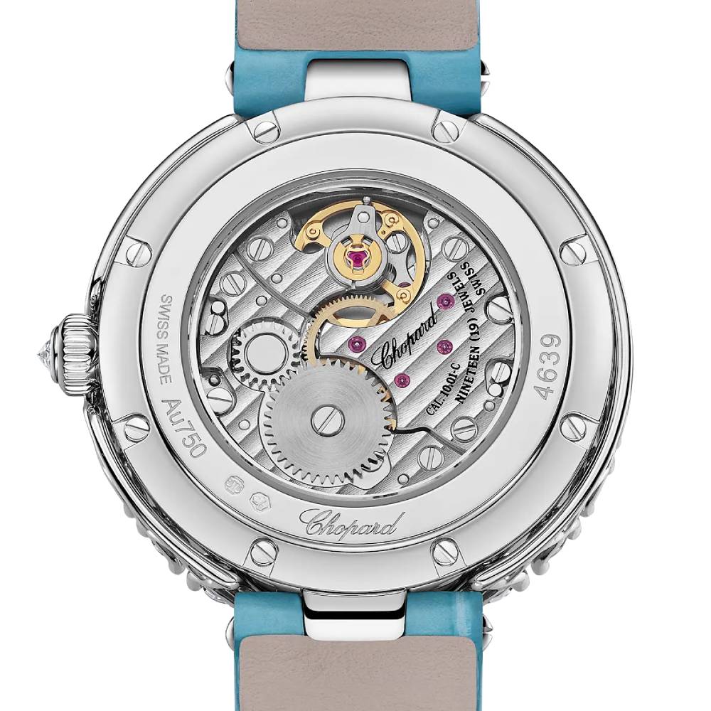2025 Model Chopard L'Heure Du Diamant Round 26 mm Watch - Ref: 13A178-1315 - Blue Dial in 18k White Gold Case, Blue Leather Strap