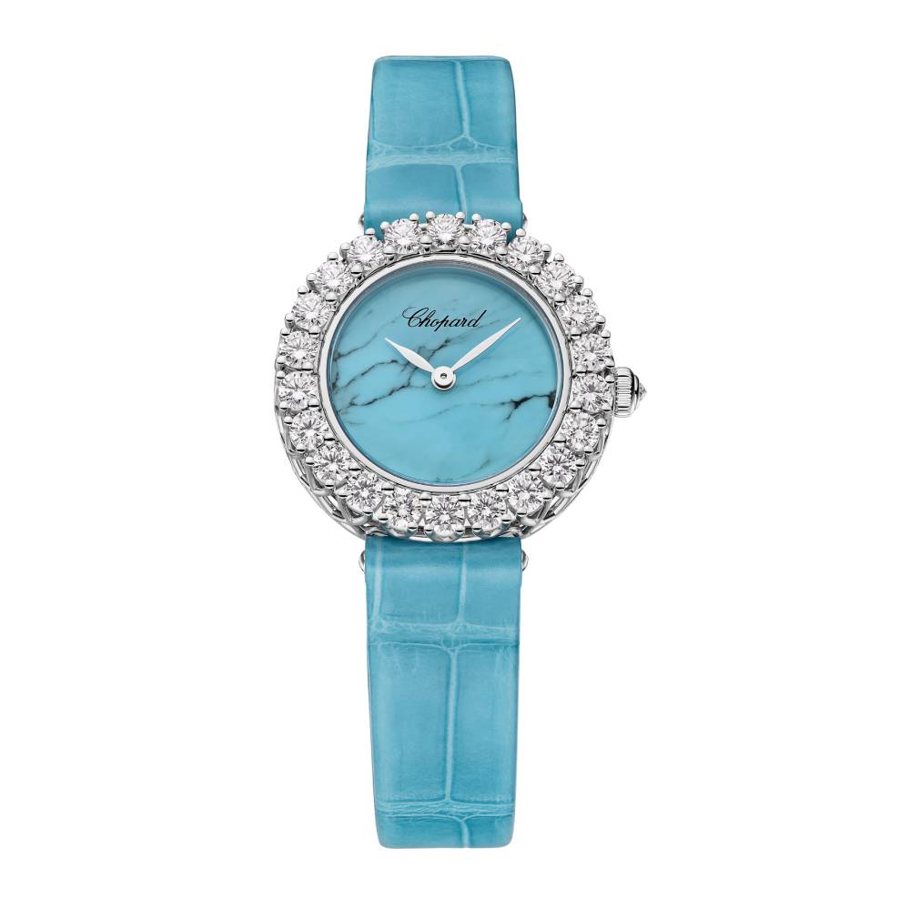 2025 Model Chopard L'Heure Du Diamant Round 26 mm Watch - Ref: 13A178-1315 - Blue Dial in 18k White Gold Case, Blue Leather Strap