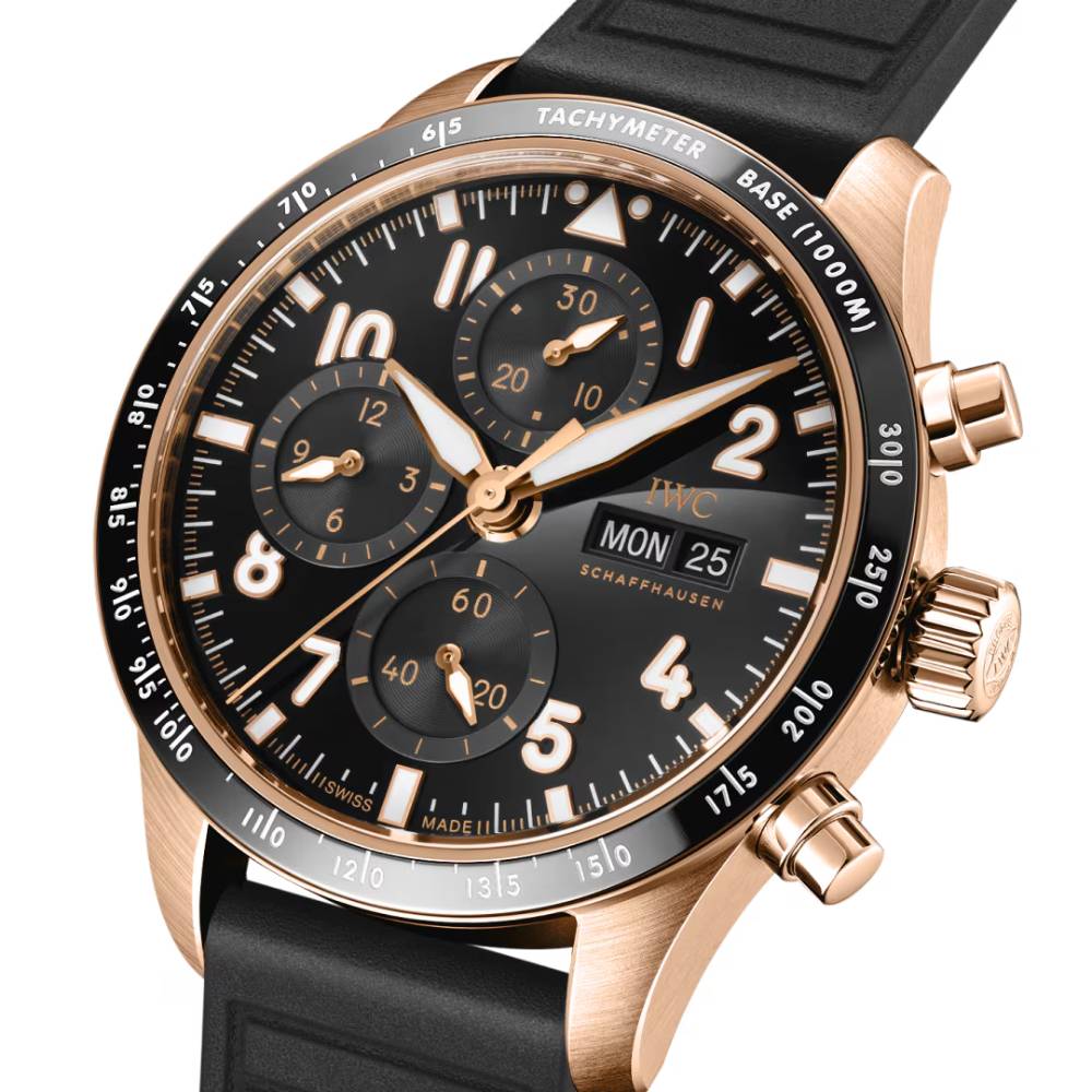 2025 Model IWC Pilot’s Watch Performance Chronograph 41mm - Ref: IW388309 Black Dial in 18k Rose Gold Case, Black Rubber
