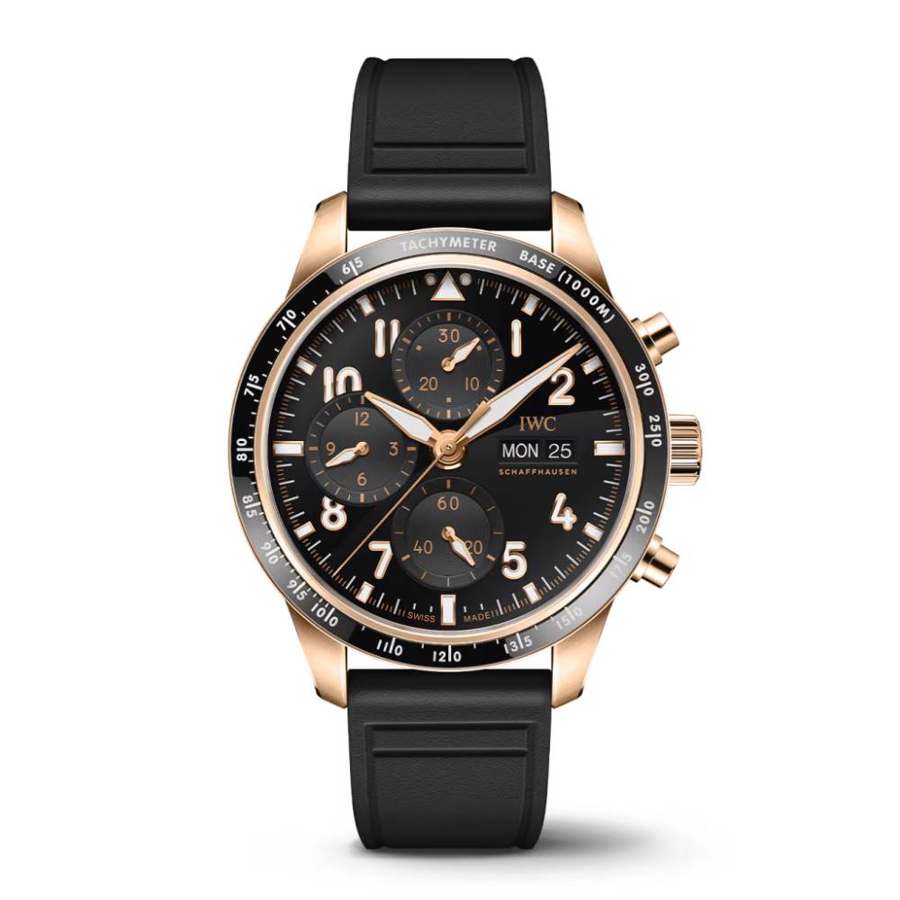 2025 Model IWC Pilot’s Watch Performance Chronograph 41mm - Ref: IW388309 Black Dial in 18k Rose Gold Case, Black Rubber