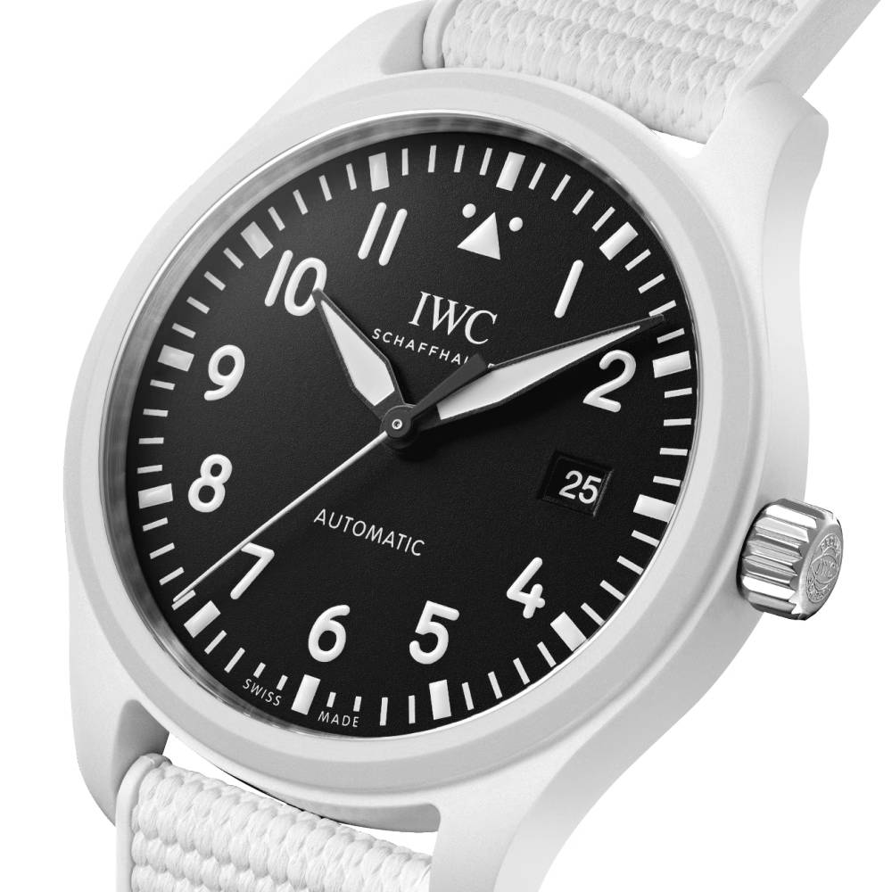 2025 Model IWC Pilot's Watch Automatic TOP GUN Lake Tahoe 41mm - Ref: IW328104 Black Dial in Ceramic Case, White Rubber