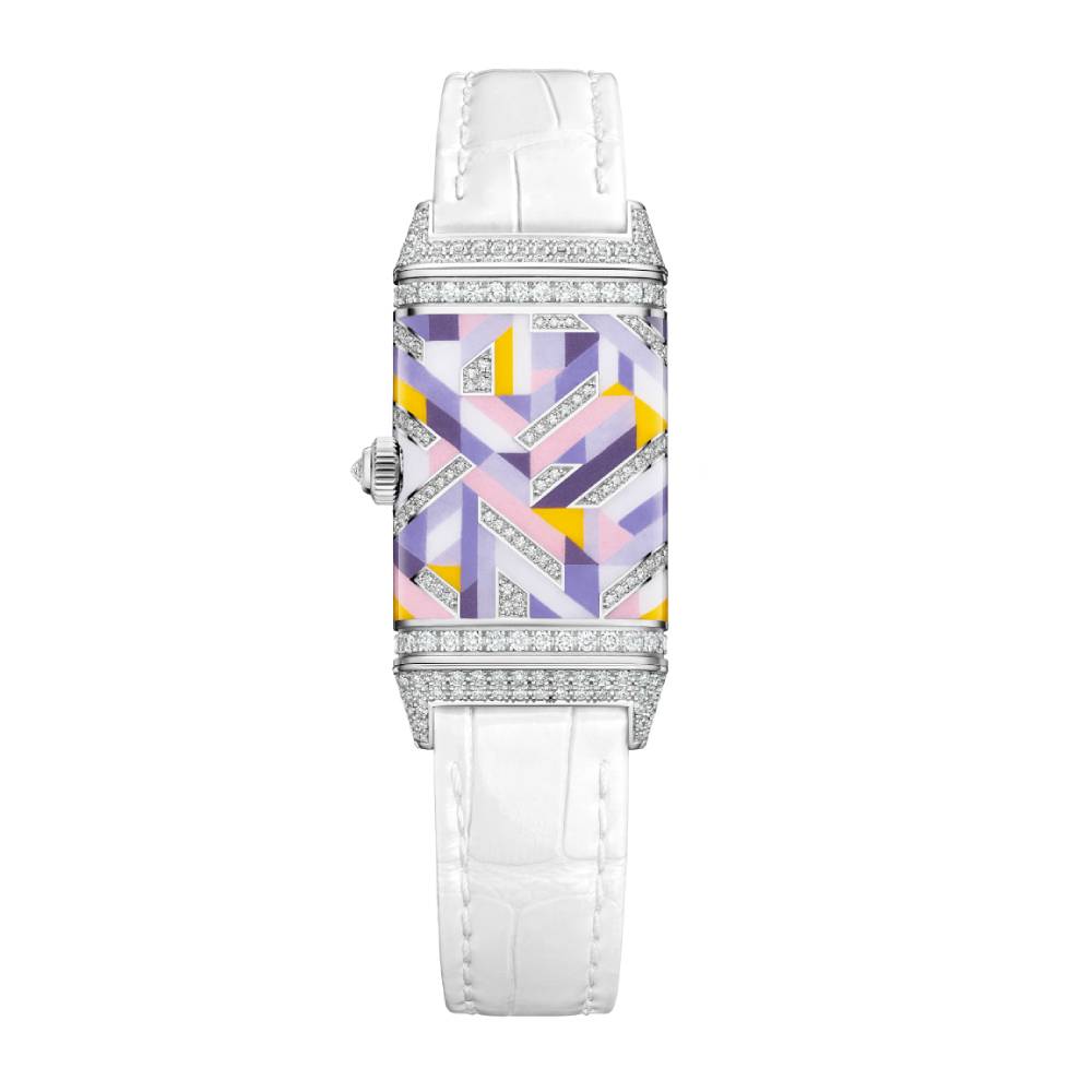 2025 Model Jaeger-LeCoultre Reverso One Precious Colours 40mm - Ref: Q3293433 White Mother-of-Pearl Dial in 18k White Gold Case, White Leather