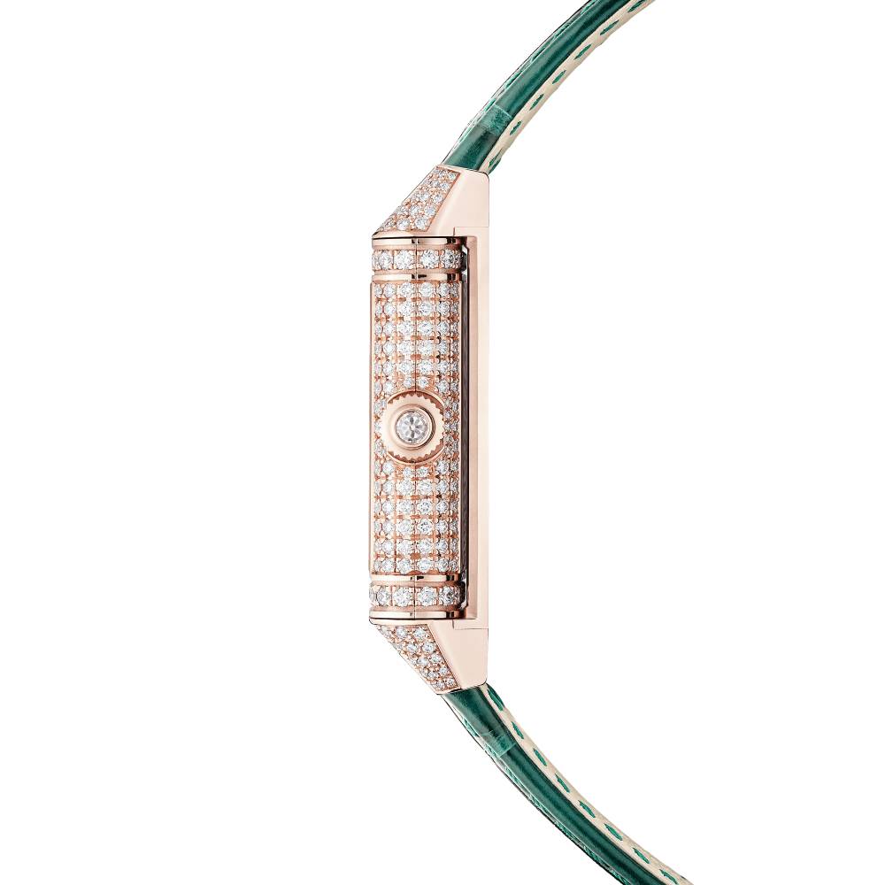 2025 Model Jaeger-LeCoultre Reverso One Precious Flowers 40mm - Ref: Q3292434 White Mother-of-Pearl Dial in 18k Rose Gold Case, Green Leather