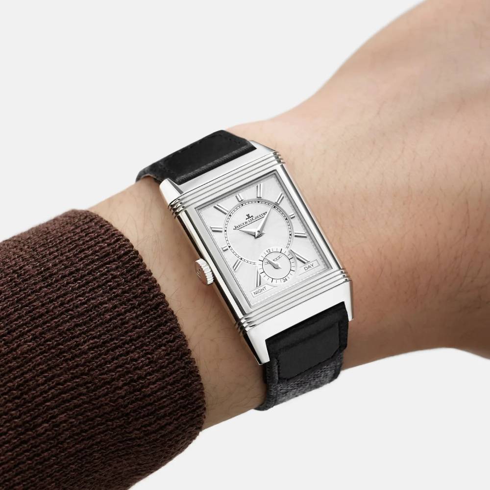 2025 Model Jaeger-LeCoultre Reverso Tribute Duoface Small Seconds 45mm - Ref: Q398847J Black/Grey Dial in Stainless Steel Case, Black Calfskin Leather