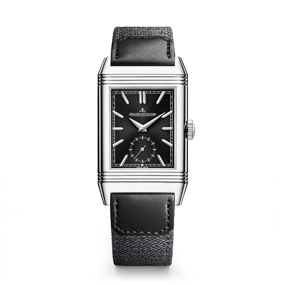 2025 Model Jaeger-LeCoultre Reverso Tribute Duoface Small Seconds 45mm - Ref: Q398847J Black/Grey Dial in Stainless Steel Case, Black Calfskin Leather