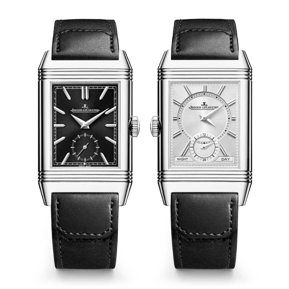 2025 Model Jaeger-LeCoultre Reverso Tribute Duoface Small Seconds 45mm - Ref: Q398847J Black/Grey Dial in Stainless Steel Case, Black Calfskin Leather