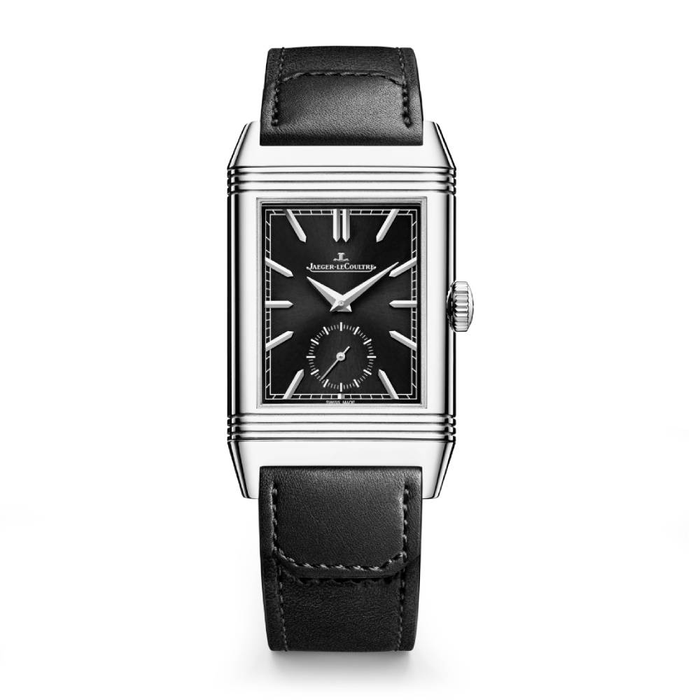 2025 Model Jaeger-LeCoultre Reverso Tribute Duoface Small Seconds 45mm - Ref: Q398847J Black/Grey Dial in Stainless Steel Case, Black Calfskin Leather
