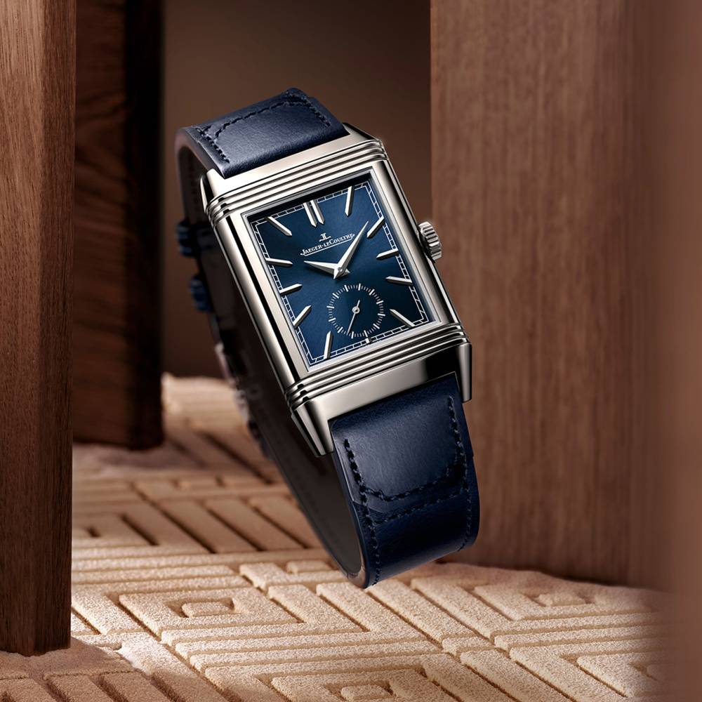 2025 Model Jaeger-LeCoultre Reverso Tribute Duoface Small Seconds 47mm - Ref: Q3988481 Blue/Silvered Gray Dial in Stainless Steel Case, Blue Calfskin Leather
