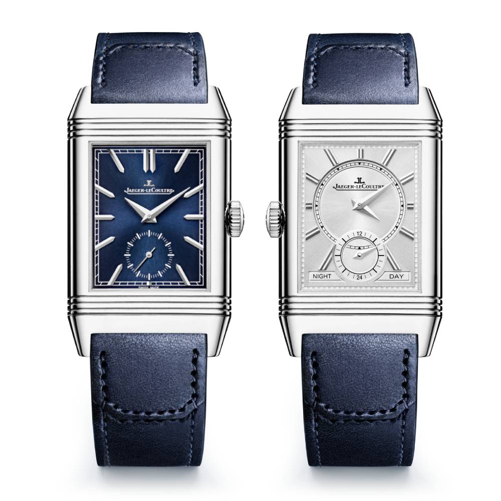 2025 Model Jaeger-LeCoultre Reverso Tribute Duoface Small Seconds 47mm - Ref: Q3988481 Blue/Silvered Gray Dial in Stainless Steel Case, Blue Calfskin Leather
