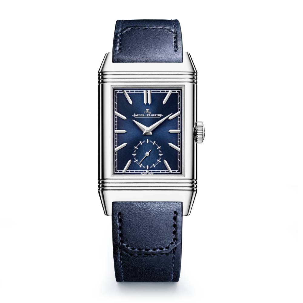2025 Model Jaeger-LeCoultre Reverso Tribute Duoface Small Seconds 47mm - Ref: Q3988481 Blue/Silvered Gray Dial in Stainless Steel Case, Blue Calfskin Leather