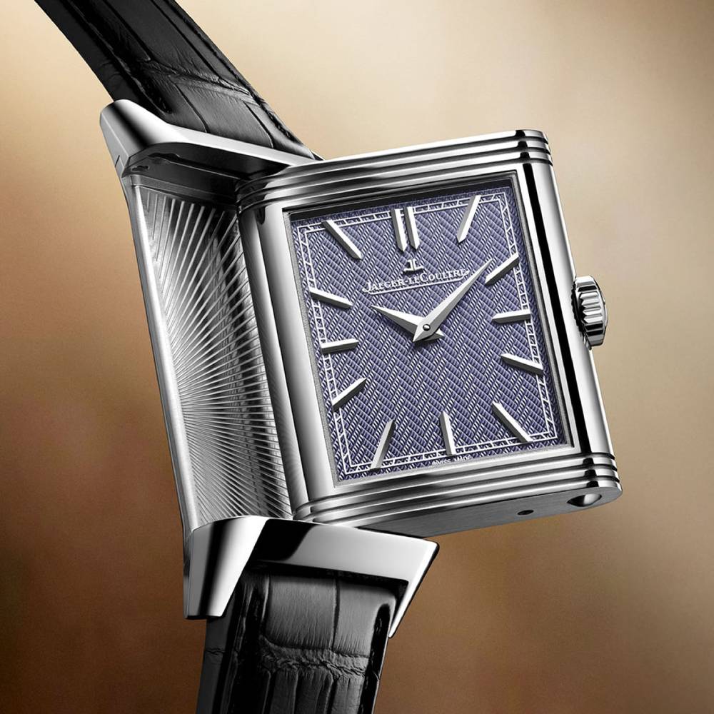 2025 Model Jaeger-LeCoultre Reverso Tribute Faridun Tests His Sons 45mm - Ref: Q39334S2 Blue Dial in 18k White Gold Case, Black Leather