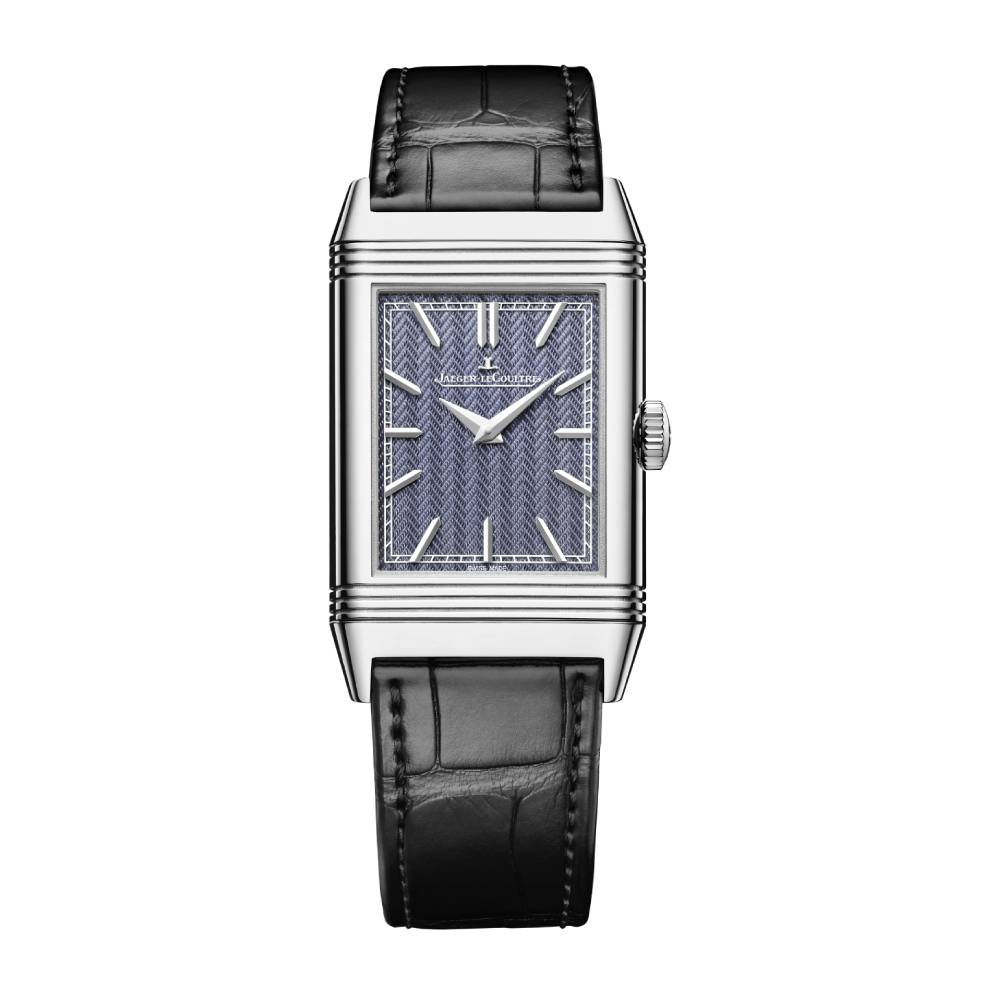 2025 Model Jaeger-LeCoultre Reverso Tribute Faridun Tests His Sons 45mm - Ref: Q39334S2 Blue Dial in 18k White Gold Case, Black Leather