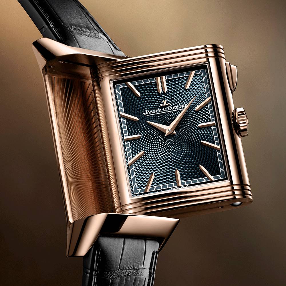 2025 Model Jaeger-LeCoultre Reverso Tribute Minute Repeater 51mm - Ref: Q7122480 Blue/Open-worked Dial in 18k Rose Gold Case, Black Leather