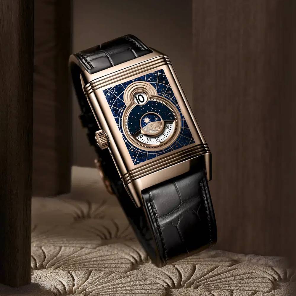 2025 Model Jaeger-LeCoultre Reverso Tribute Nonantieme ‘Enamel’ 49mm - Ref: Q71125E1 Blue/Grey Dial in 18k Rose Gold Case, Black Leather