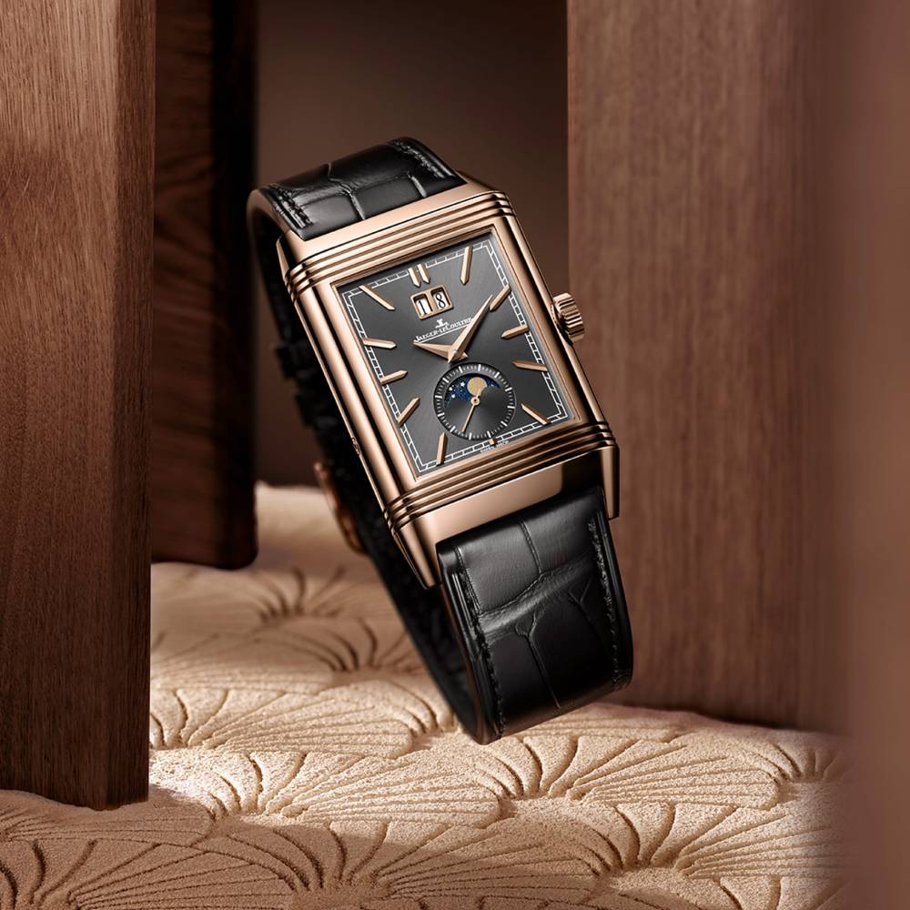 2025 Model Jaeger-LeCoultre Reverso Tribute Nonantieme ‘Enamel’ 49mm - Ref: Q71125E1 Blue/Grey Dial in 18k Rose Gold Case, Black Leather