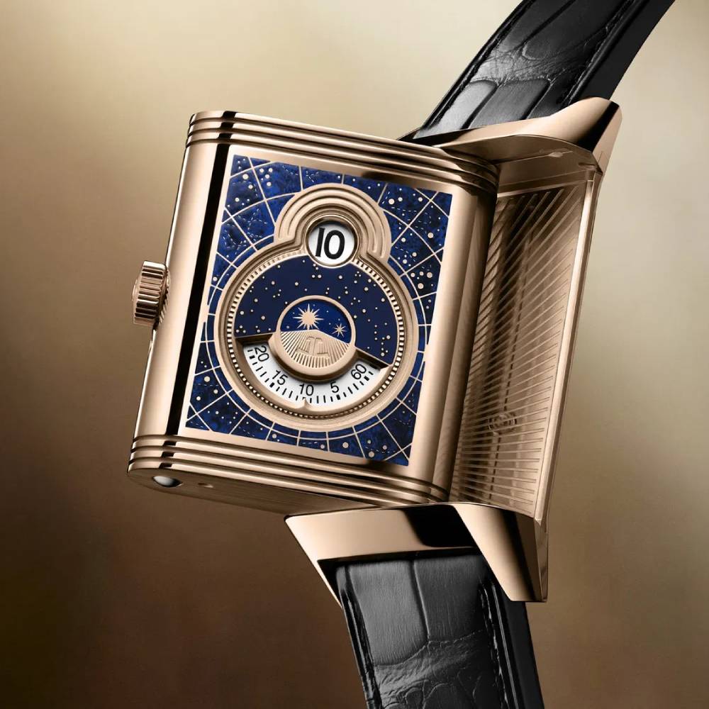 2025 Model Jaeger-LeCoultre Reverso Tribute Nonantieme ‘Enamel’ 49mm - Ref: Q71125E1 Blue/Grey Dial in 18k Rose Gold Case, Black Leather