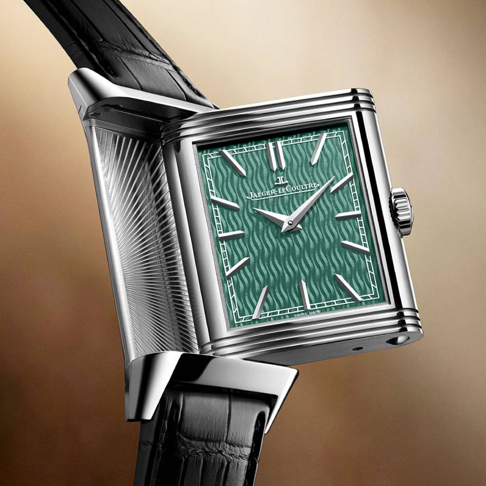 2025 Model Jaeger-LeCoultre Reverso Tribute Saam Comes To Alburz 45mm - Ref: Q39334S3 Green Dial in 18k White Gold Case, Black Leather