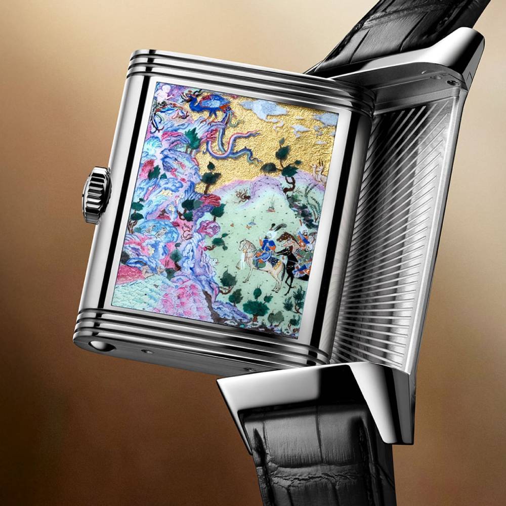 2025 Model Jaeger-LeCoultre Reverso Tribute Saam Comes To Alburz 45mm - Ref: Q39334S3 Green Dial in 18k White Gold Case, Black Leather