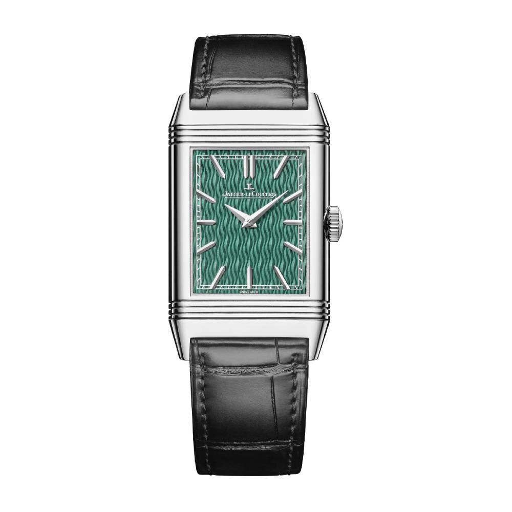 2025 Model Jaeger-LeCoultre Reverso Tribute Saam Comes To Alburz 45mm - Ref: Q39334S3 Green Dial in 18k White Gold Case, Black Leather