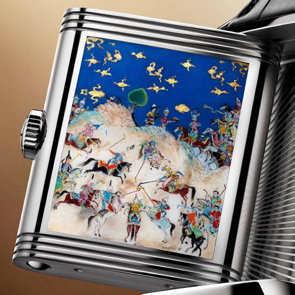 2025 Model Jaeger-LeCoultre Reverso Tribute Siyavush Plays Polo 45mm - Ref: Q39334S1 Blue Dial in 18k White gold Case, Black Leather