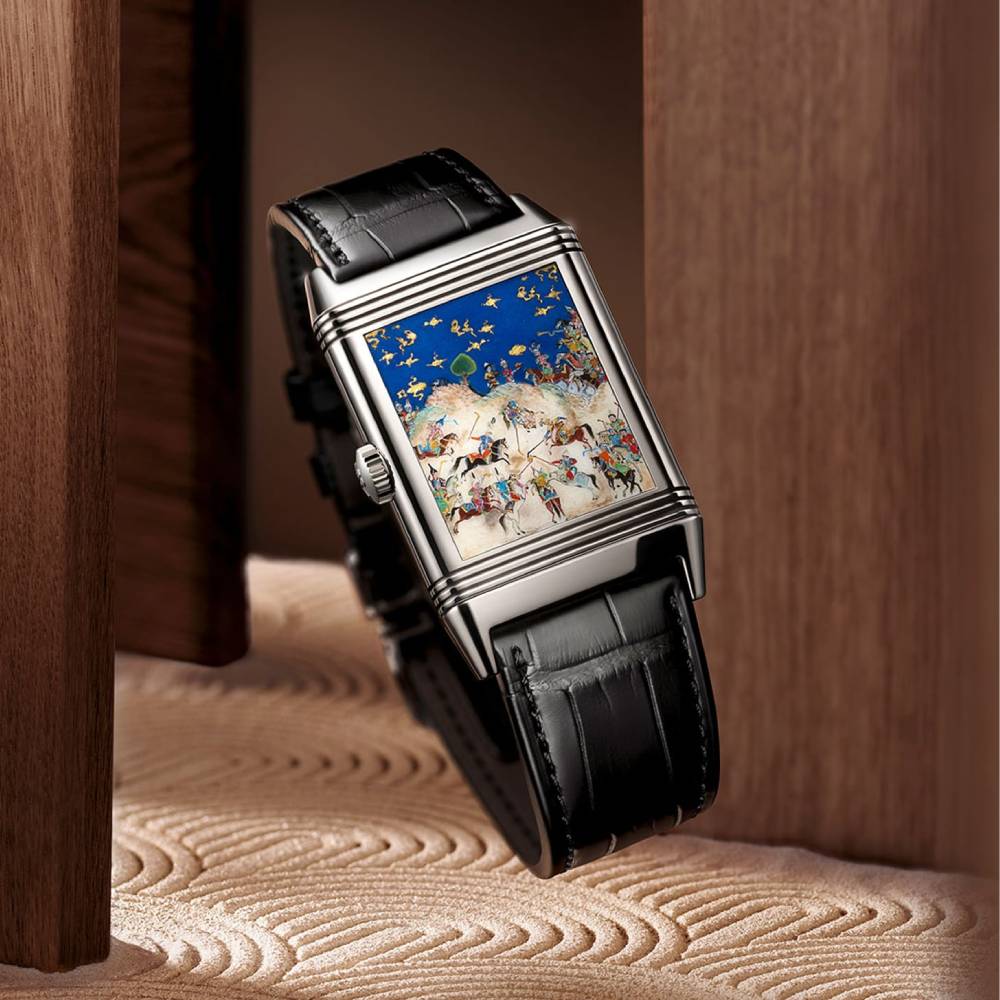 2025 Model Jaeger-LeCoultre Reverso Tribute Siyavush Plays Polo 45mm - Ref: Q39334S1 Blue Dial in 18k White gold Case, Black Leather
