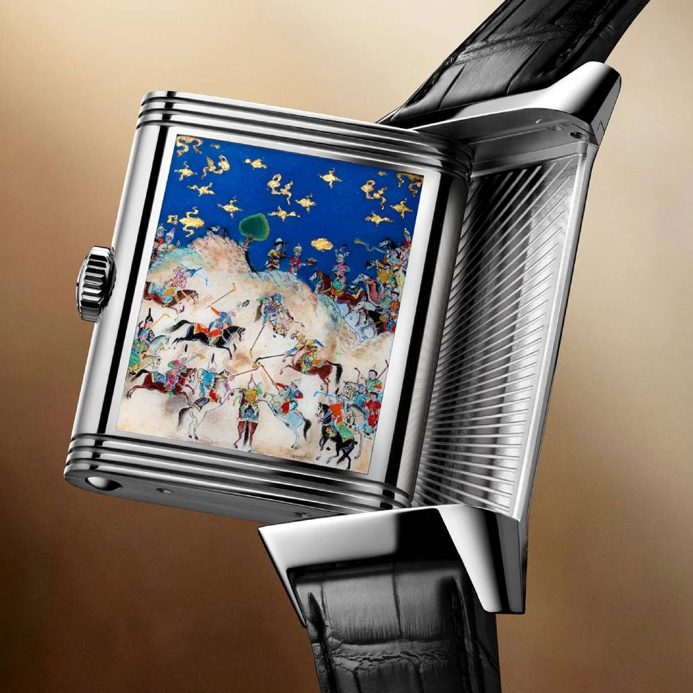 2025 Model Jaeger-LeCoultre Reverso Tribute Siyavush Plays Polo 45mm - Ref: Q39334S1 Blue Dial in 18k White gold Case, Black Leather
