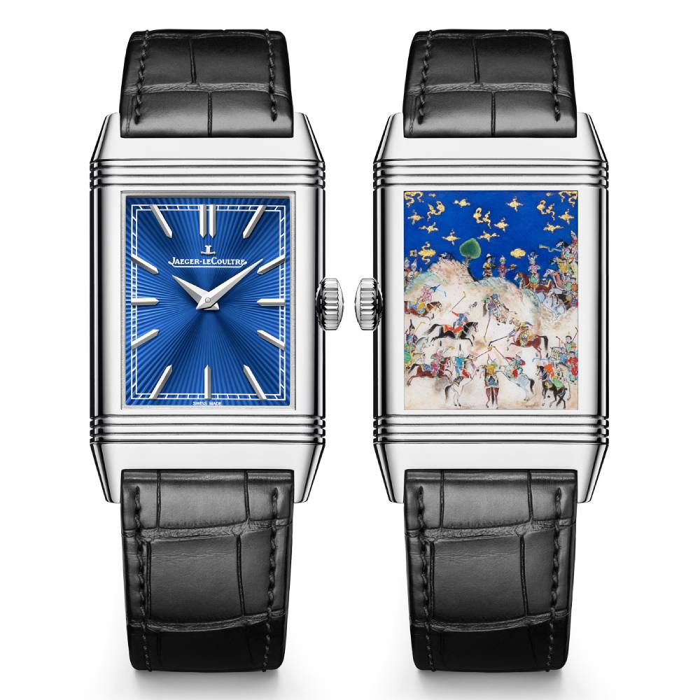 2025 Model Jaeger-LeCoultre Reverso Tribute Siyavush Plays Polo 45mm - Ref: Q39334S1 Blue Dial in 18k White gold Case, Black Leather