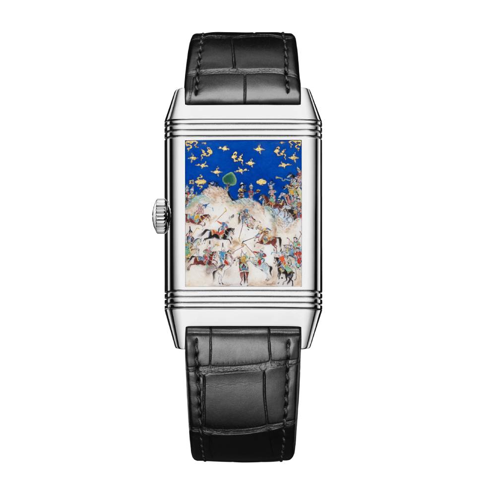 2025 Model Jaeger-LeCoultre Reverso Tribute Siyavush Plays Polo 45mm - Ref: Q39334S1 Blue Dial in 18k White gold Case, Black Leather