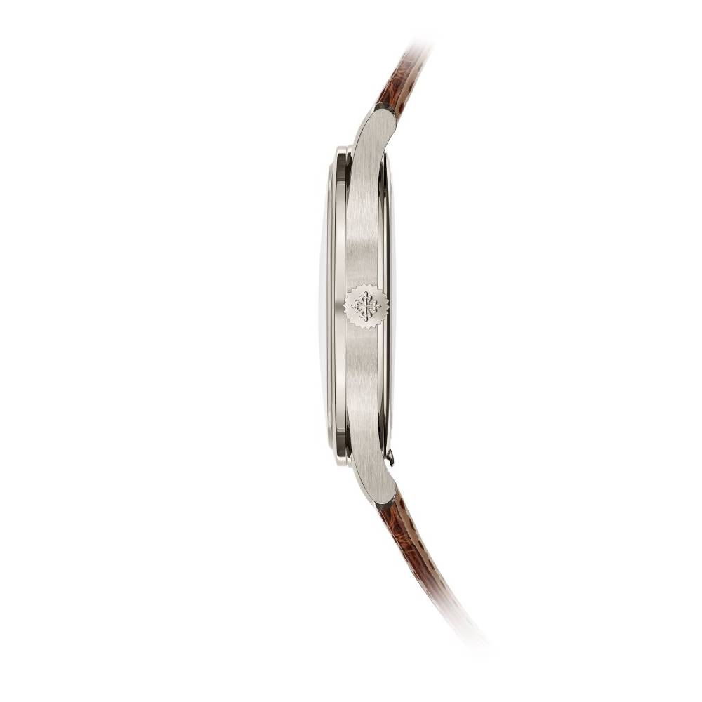 2025 Model Patek Philippe Calatrava 38 mm Watch - Ref: 6196P-001 - Opaline Dial in Platinum Chocolate Brown Leather Bracelet