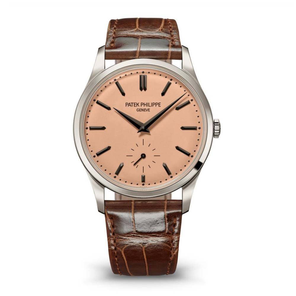 2025 Model Patek Philippe Calatrava 38 mm Watch - Ref: 6196P-001 - Opaline Dial in Platinum Chocolate Brown Leather Bracelet