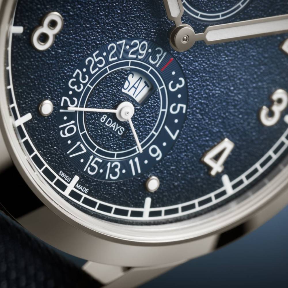 2025 Model Patek Philippe Calatrava Complications 41mm Watch - Ref: 5328G-001 - Blue Dial in 18K White Gold Calfskin Navy Blue Alligator Strap