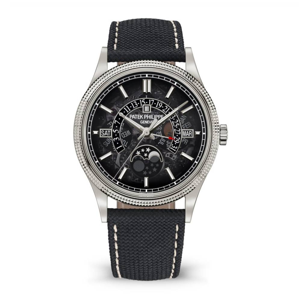 2025 Model Patek Philippe Grand Complications 39.5 mm Watch - Ref: 6159G-001 - Gray Dial in 18K White Gold Black Fabric Strap