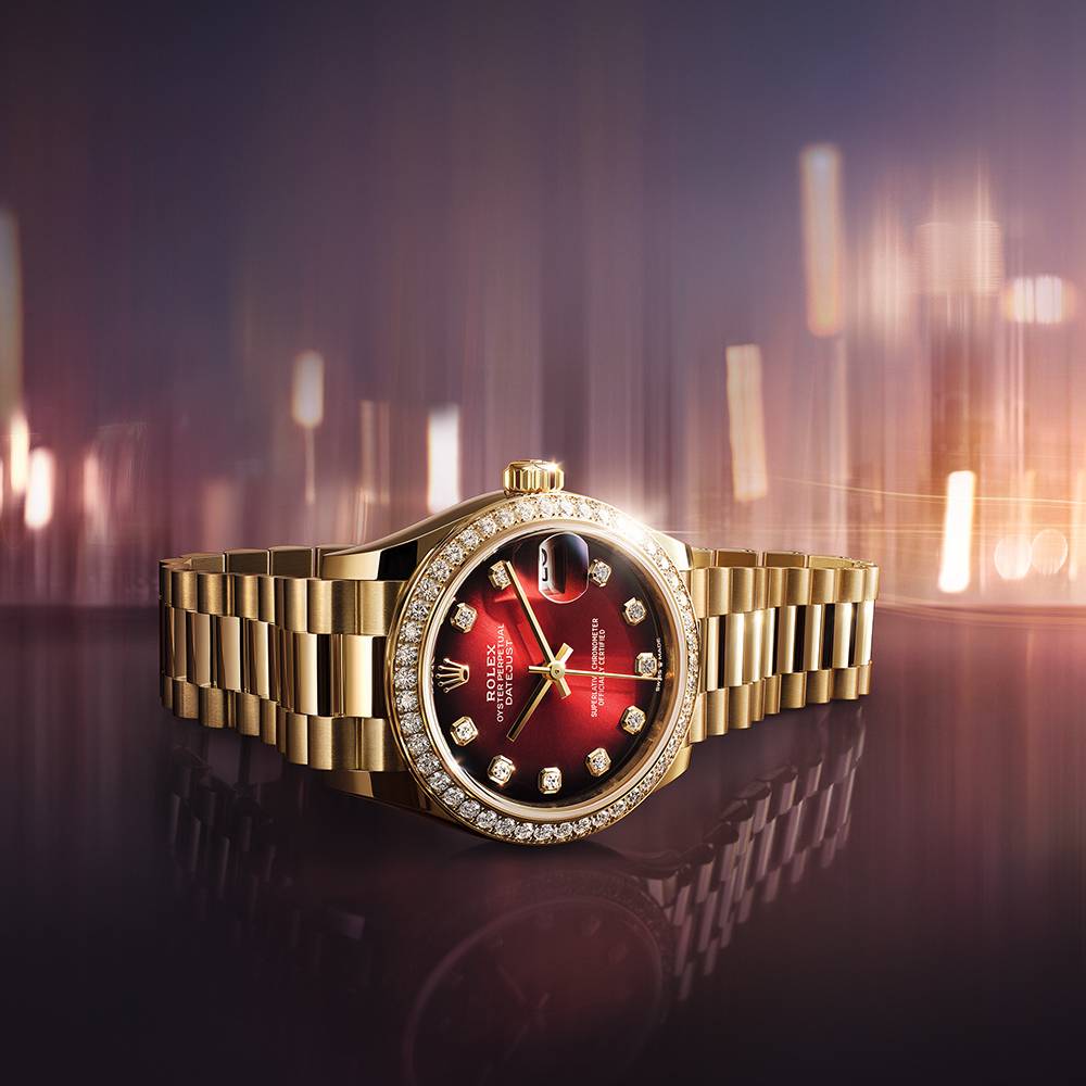 2025 Model Rolex Datejust 31mm - Ref: 278288rbr-0041 - Red Ombre Dial, 18k Yellow Gold President Bracelet Watch