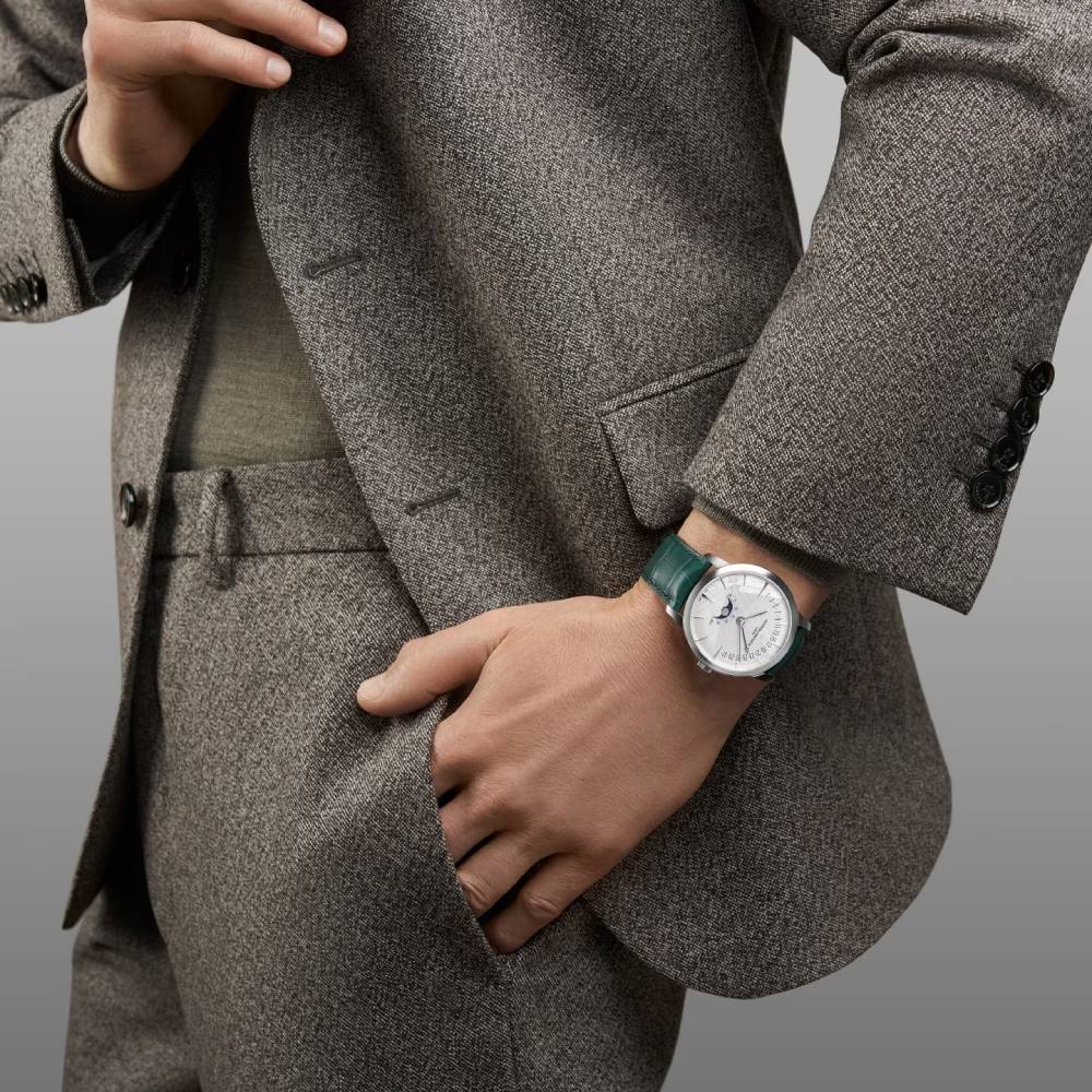 2025 Model Vacheron Constantin Patrimony Moon Phase Retrograde Date 270th Anniversary 42mm - Ref: 4010U/000G-H057 Silver Dial in 18k White Gold Case, Green Leather