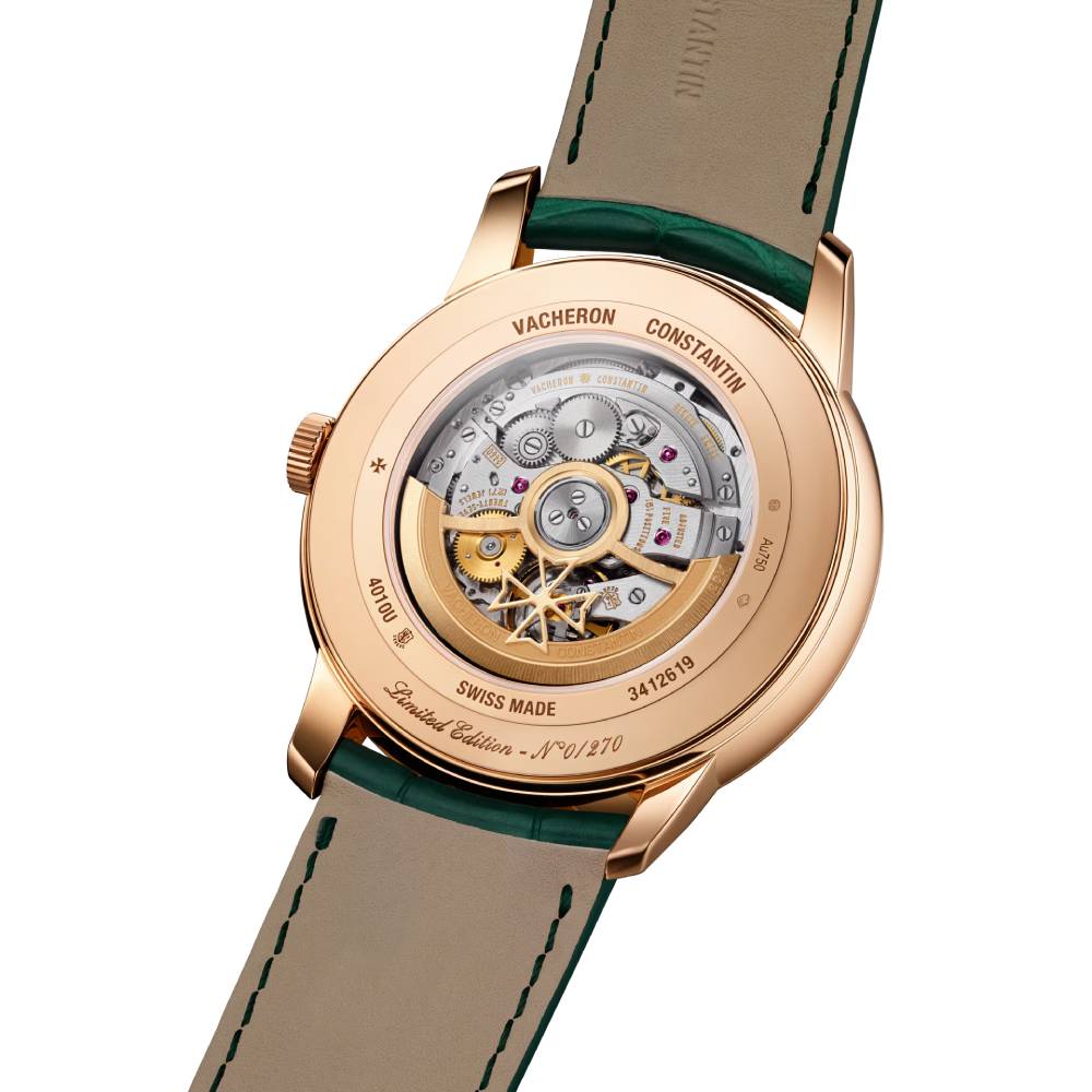 2025 Model Vacheron Constantin Patrimony Moon Phase Retrograde Date 270th Anniversary 42mm - Ref: 4010U/000R-H117 Silver Dial in 18k Rose Gold Case, Green Leather