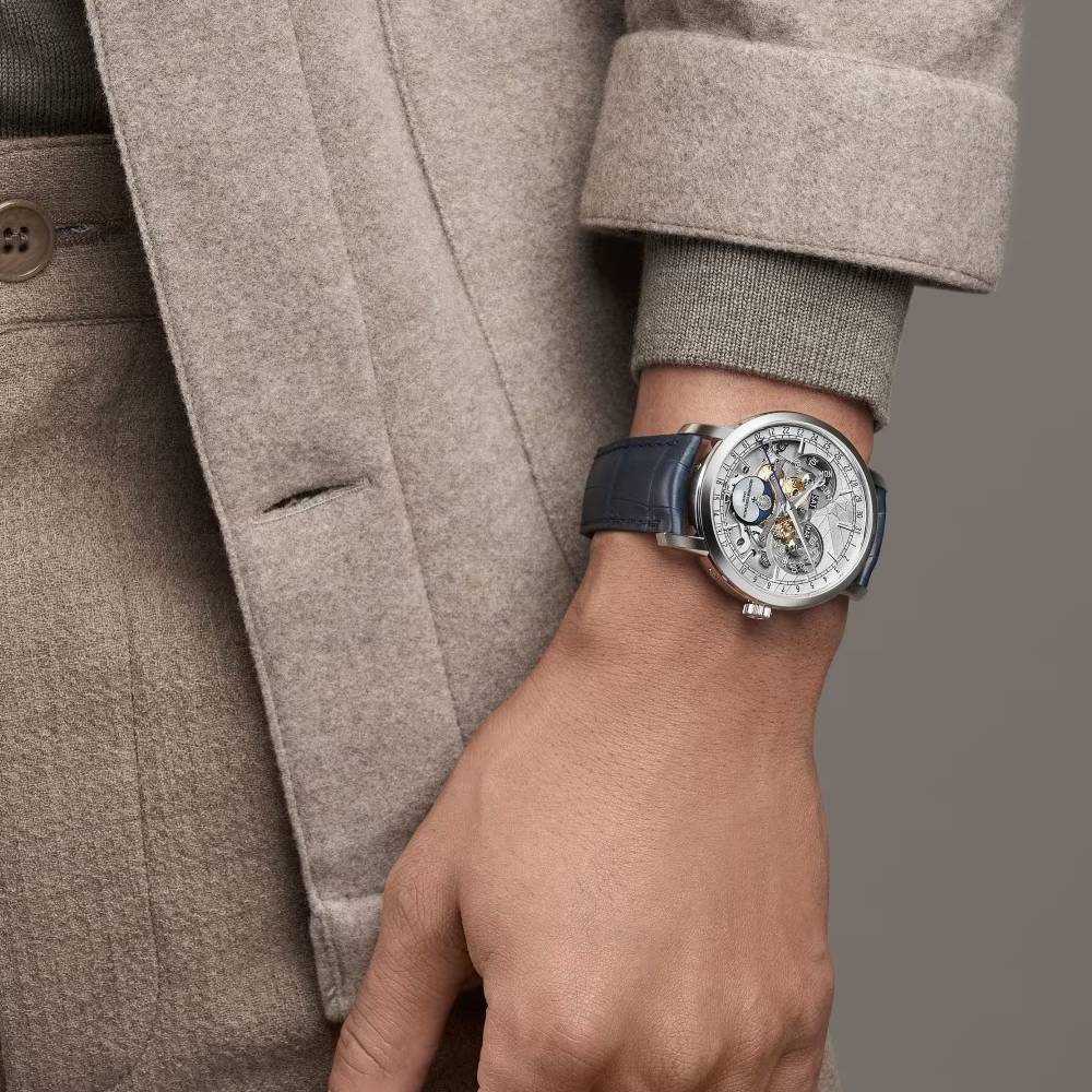 2025 Model Vacheron Constantin Traditionnelle Complete Calendar Openface 270th Anniversary 41mm - Ref: 4020T/000P-H038 Silver Dial in Platinum Case, Dark Blue Leather