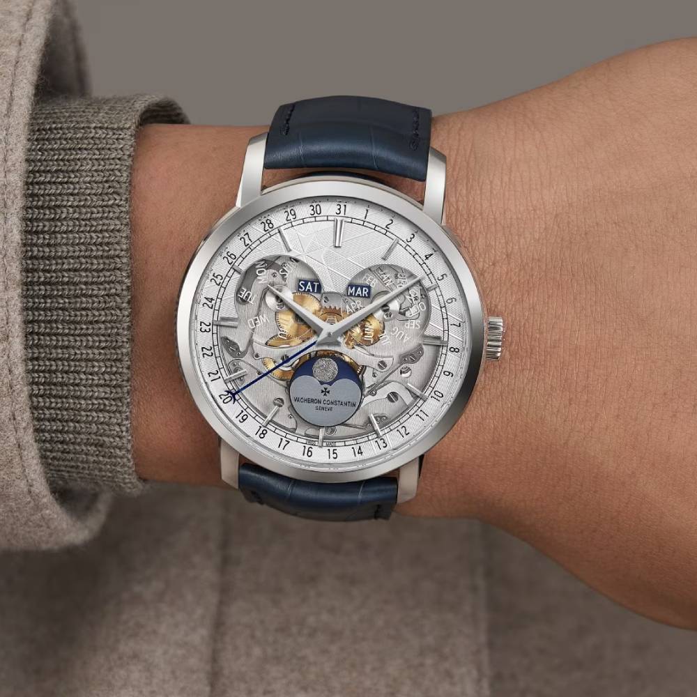 2025 Model Vacheron Constantin Traditionnelle Complete Calendar Openface 270th Anniversary 41mm - Ref: 4020T/000P-H038 Silver Dial in Platinum Case, Dark Blue Leather