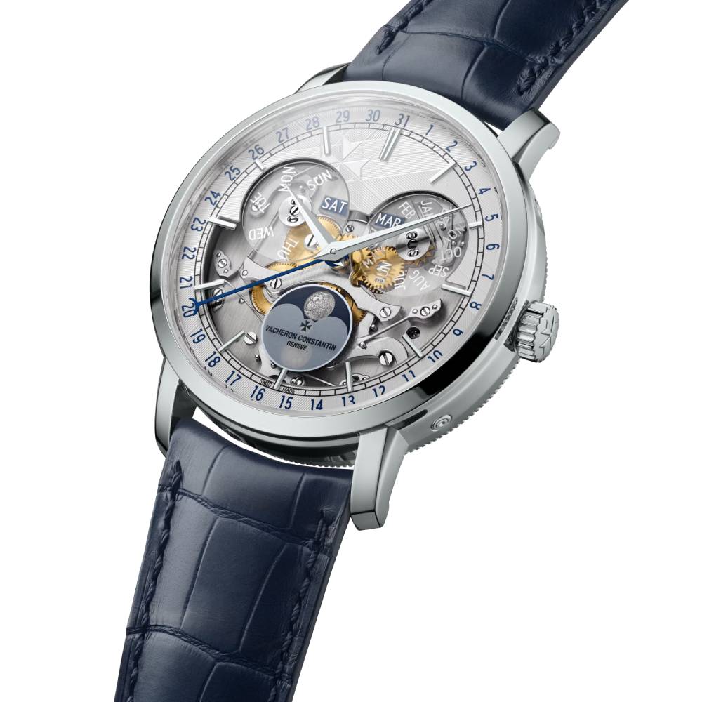 2025 Model Vacheron Constantin Traditionnelle Complete Calendar Openface 270th Anniversary 41mm - Ref: 4020T/000P-H038 Silver Dial in Platinum Case, Dark Blue Leather