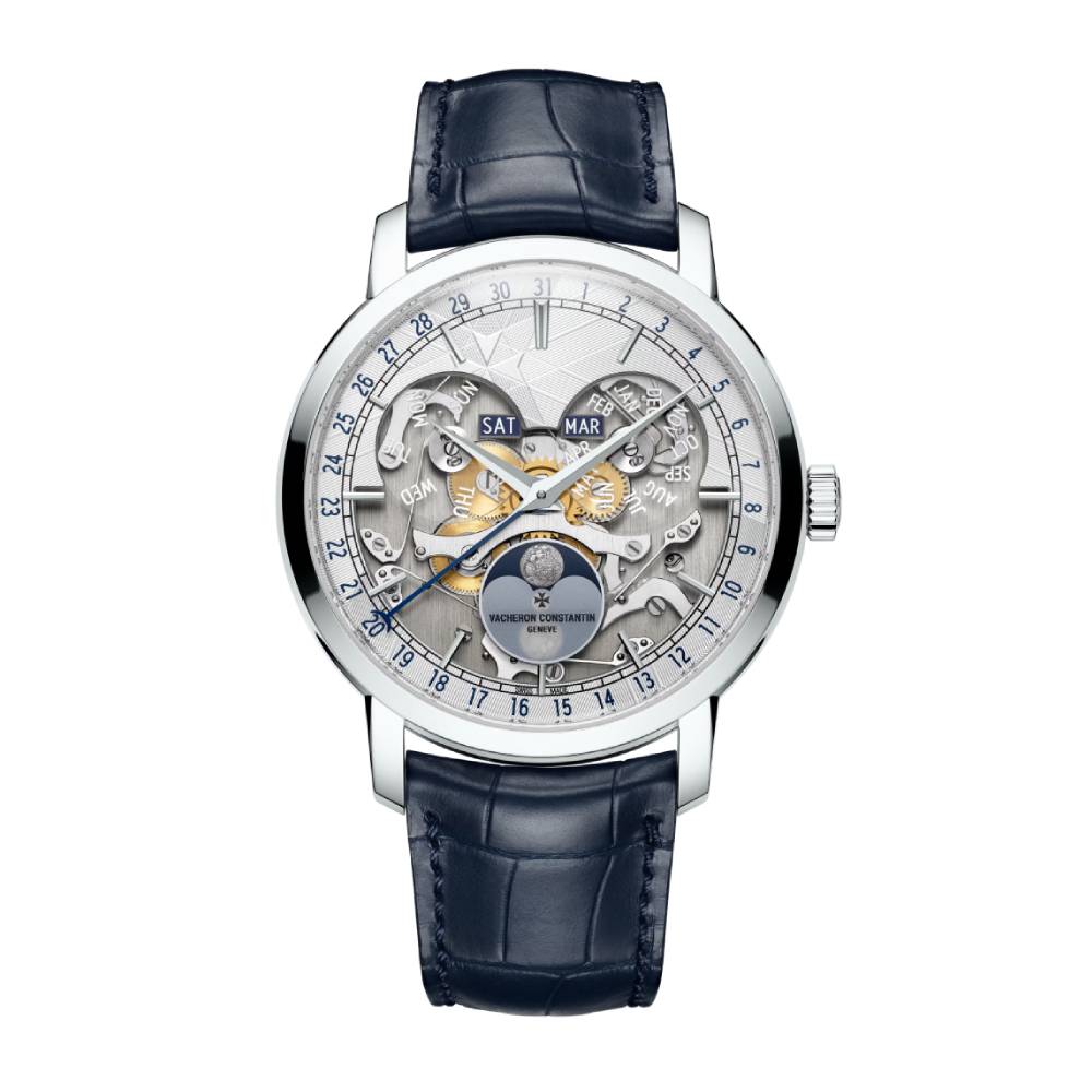 2025 Model Vacheron Constantin Traditionnelle Complete Calendar Openface 270th Anniversary 41mm - Ref: 4020T/000P-H038 Silver Dial in Platinum Case, Dark Blue Leather