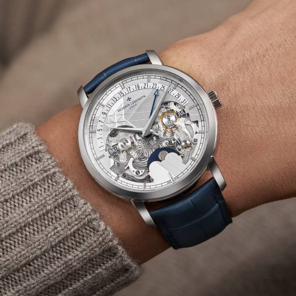 2025 Model Vacheron Constantin Traditionnelle Perpetual Calendar Retrograde Date Openface 270th Anniversary 41mm - Ref: 4030T/000P-H054 Silver Dial in Platinum Case, Dark Blue Leather