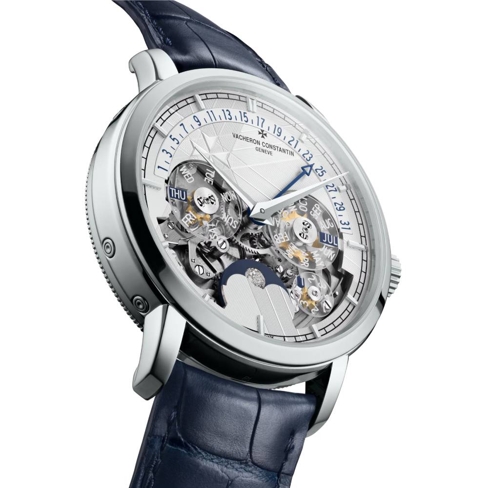 2025 Model Vacheron Constantin Traditionnelle Perpetual Calendar Retrograde Date Openface 270th Anniversary 41mm - Ref: 4030T/000P-H054 Silver Dial in Platinum Case, Dark Blue Leather