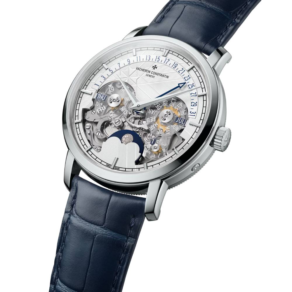 2025 Model Vacheron Constantin Traditionnelle Perpetual Calendar Retrograde Date Openface 270th Anniversary 41mm - Ref: 4030T/000P-H054 Silver Dial in Platinum Case, Dark Blue Leather
