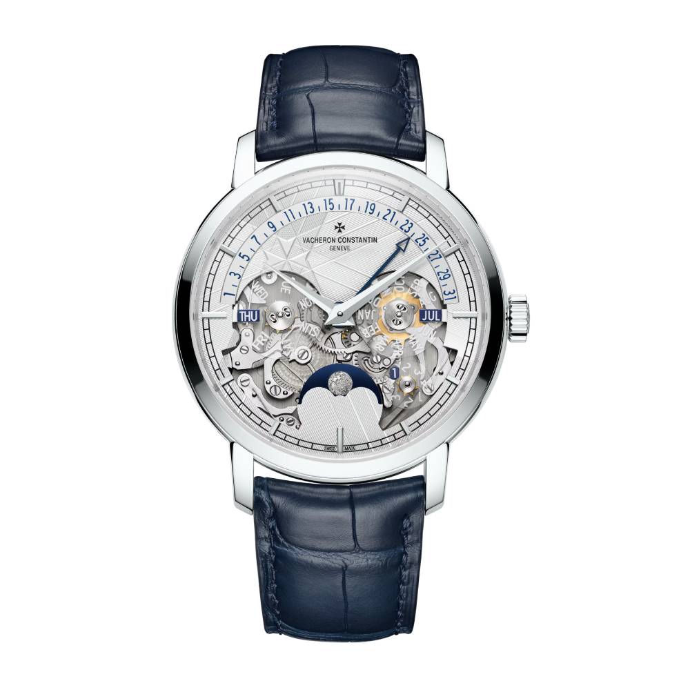 2025 Model Vacheron Constantin Traditionnelle Perpetual Calendar Retrograde Date Openface 270th Anniversary 41mm - Ref: 4030T/000P-H054 Silver Dial in Platinum Case, Dark Blue Leather