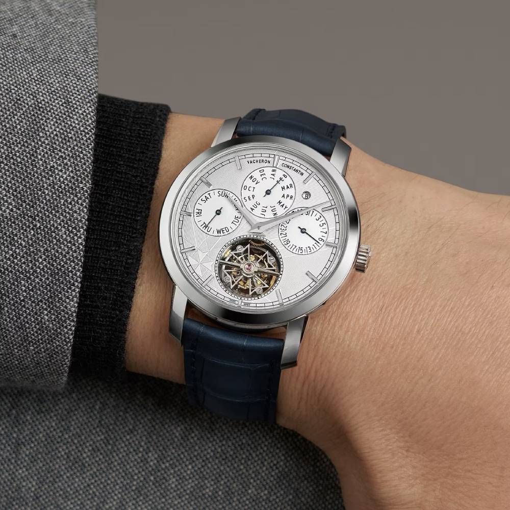 2025 Model Vacheron Constantin Traditionnelle Tourbillon Perpetual Calendar 270th Anniversary 42mm - Ref: 6300T/000P-H056 Silver Dial in Platinum Case, Dark Blue Leather