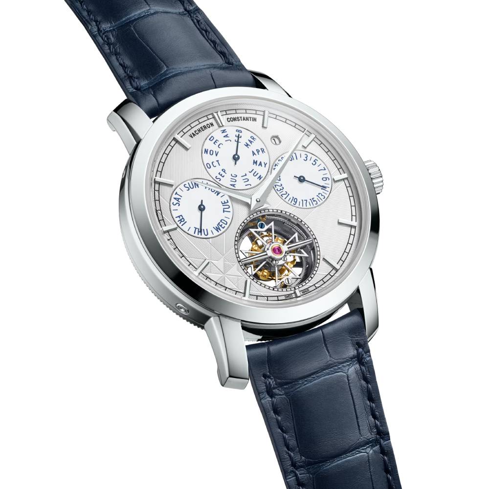 2025 Model Vacheron Constantin Traditionnelle Tourbillon Perpetual Calendar 270th Anniversary 42mm - Ref: 6300T/000P-H056 Silver Dial in Platinum Case, Dark Blue Leather